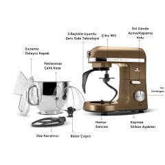 Karaca Mastermaid Chef Pro Çift Kollu Hamur Yoğurma Makinesi Walnut Brown 1750W 5L