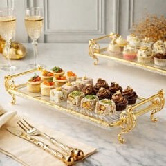 ROYKİNG 32×15 cm Gold Ayaklı Cam Sunumluk – Dekoratif Servis Tepsisi