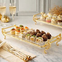 ROYKİNG 37×20 cm Gold Ayaklı Cam Sunumluk – Dekoratif Servis Tepsisi