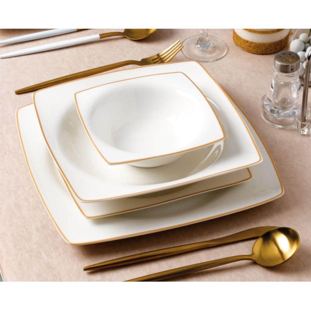 Sıla 24 Parça Porselen Yemek Takımı Gold Çizgi