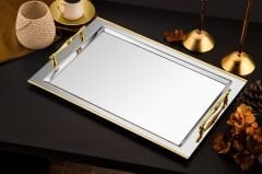 Tiamo Shereen Kordon Gold Kulplu Çay Tepsisi 47,5 × 32,5 cm | Şık ve Modern Sunum Tepsisi