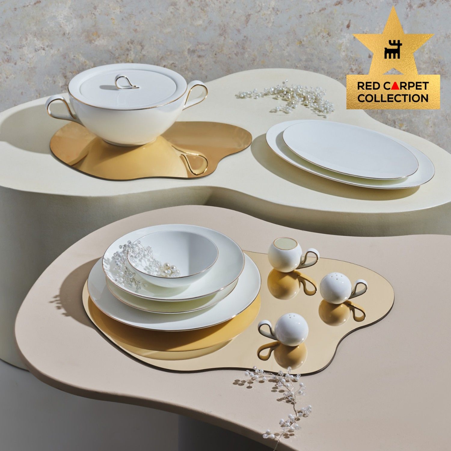 Karaca Fine Pearl Extra Chanak Gold 62 Parça 12 Kişilik İnci Yemek Takımı