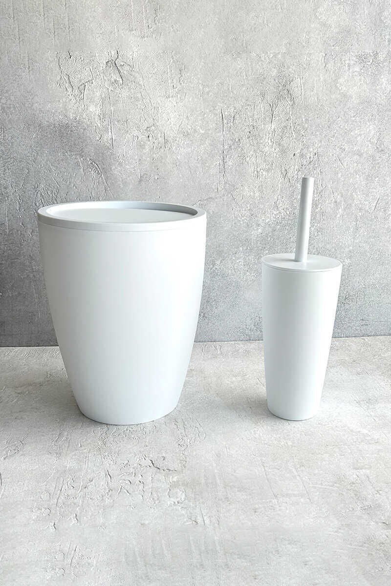 Primanova Pure 2'li Banyo Seti Çöp Kovası + Tuvalet Fırçası Beyaz