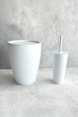 Primanova Pure 2'li Banyo Seti Çöp Kovası + Tuvalet Fırçası Beyaz