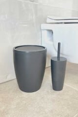 Primanova Pure 2'li Banyo Seti Çöp Kovası + Tuvalet Fırçası Gri