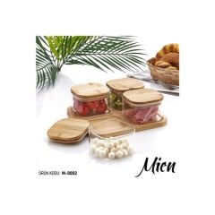 MİEN 4 LÜ BAMBU KAPAKLI KAHVALTI SETİ ÇEREZLİK SET GERÇEK BAMBU