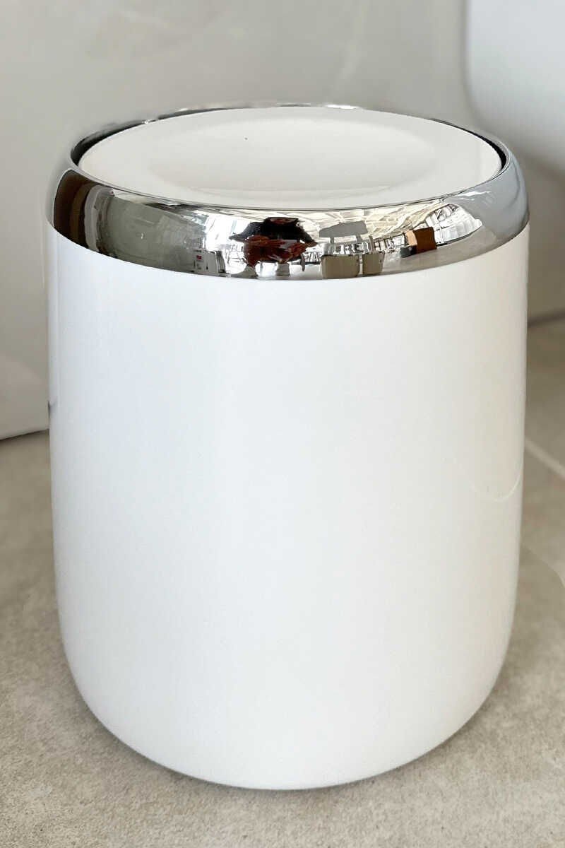 PRİMANOVA Lima Döner Kapaklı Banyo Mutfak Ofis Çöp Kovası Krom Dekorlu-Beyaz 6 Lt