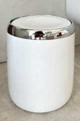 PRİMANOVA Lima Döner Kapaklı Banyo Mutfak Ofis Çöp Kovası Krom Dekorlu-Beyaz 6 Lt