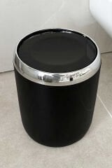 Lima Döner Kapaklı Banyo Mutfak Ofis Çöp Kovası Krom Dekorlu-Siyah 6 Lt