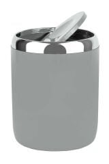 PRİMANOVA Lima Döner Kapaklı Banyo Mutfak Ofis Çöp Kovası Krom Dekorlu-Gri 6 Lt