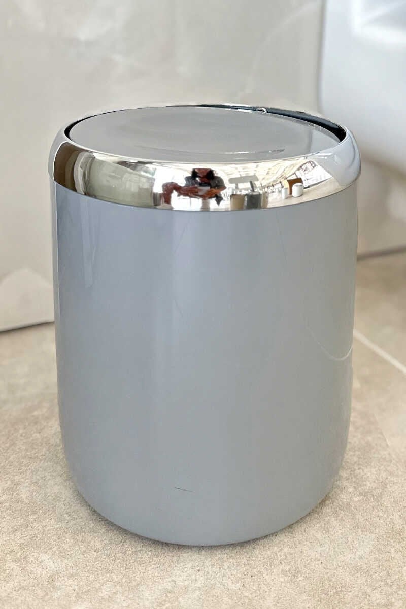 PRİMANOVA Lima Döner Kapaklı Banyo Mutfak Ofis Çöp Kovası Krom Dekorlu-Gri 6 Lt