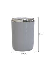 PRİMANOVA Lima Döner Kapaklı Banyo Mutfak Ofis Çöp Kovası Krom Dekorlu-Gri 6 Lt