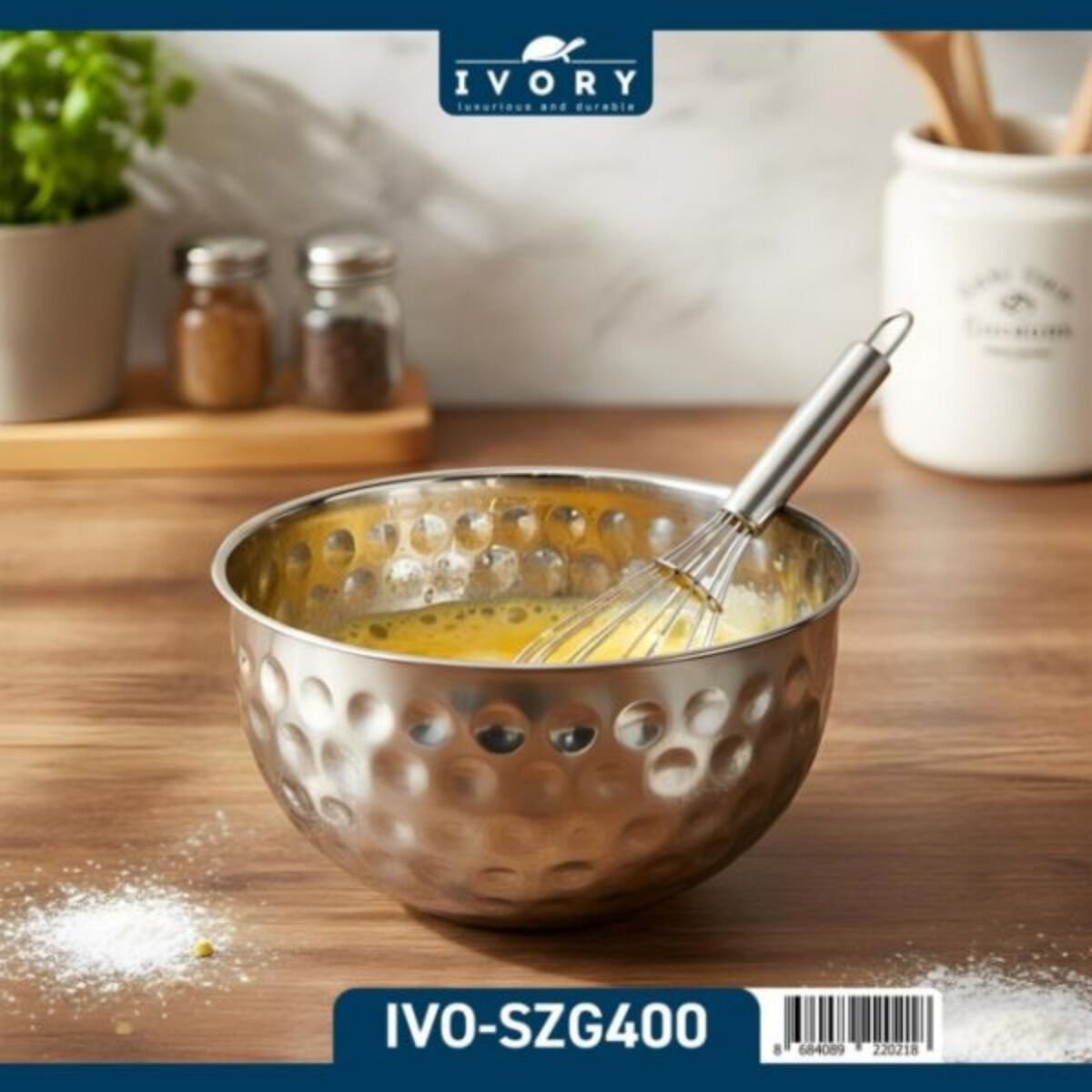 IVORY Silver Çelik Mikser Kabı 20 cm – Dayanıklı ve Şık Karıştırma Kasesi