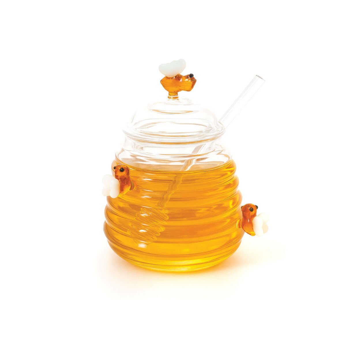 Mien Cam Bal Kavanozu – Arı Figürlü Kapaklı ve Kaşıklı Şık Bal Kavanozu