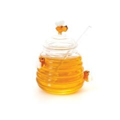 Mien Cam Bal Kavanozu – Arı Figürlü Kapaklı ve Kaşıklı Şık Bal Kavanozu