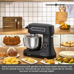 Karaca Pro Artisan Tartılı Dijital Ekran Zaman Ayarlı Döküm Hamur Yoğurma Makinesi Matte Black 1600W 5L