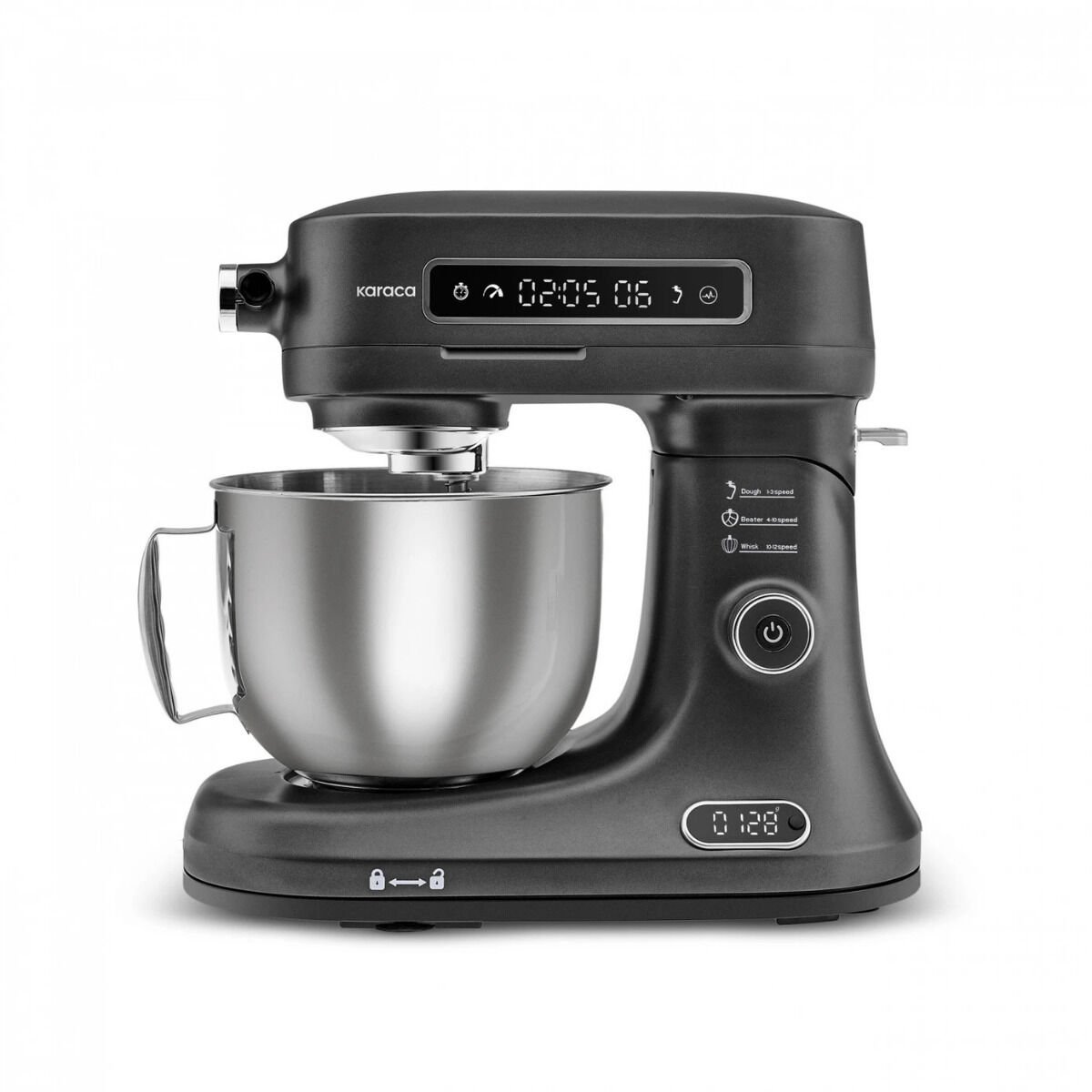 Karaca Pro Artisan Tartılı Dijital Ekran Zaman Ayarlı Döküm Hamur Yoğurma Makinesi Matte Black 1600W 5L