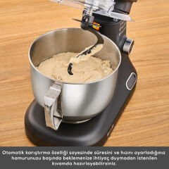Karaca Pro Artisan Tartılı Dijital Ekran Zaman Ayarlı Döküm Hamur Yoğurma Makinesi Matte Black 1600W 5L