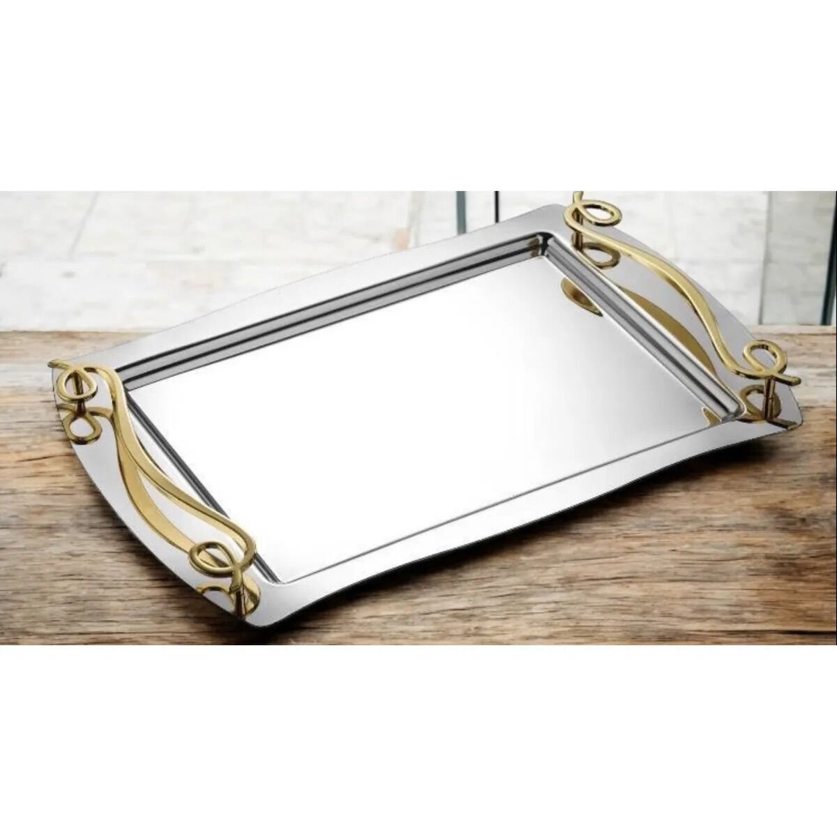 Tiamo İnna Çelik Çay Tepsi Gold 18/10 ( 34 Cm * 52 Cm )