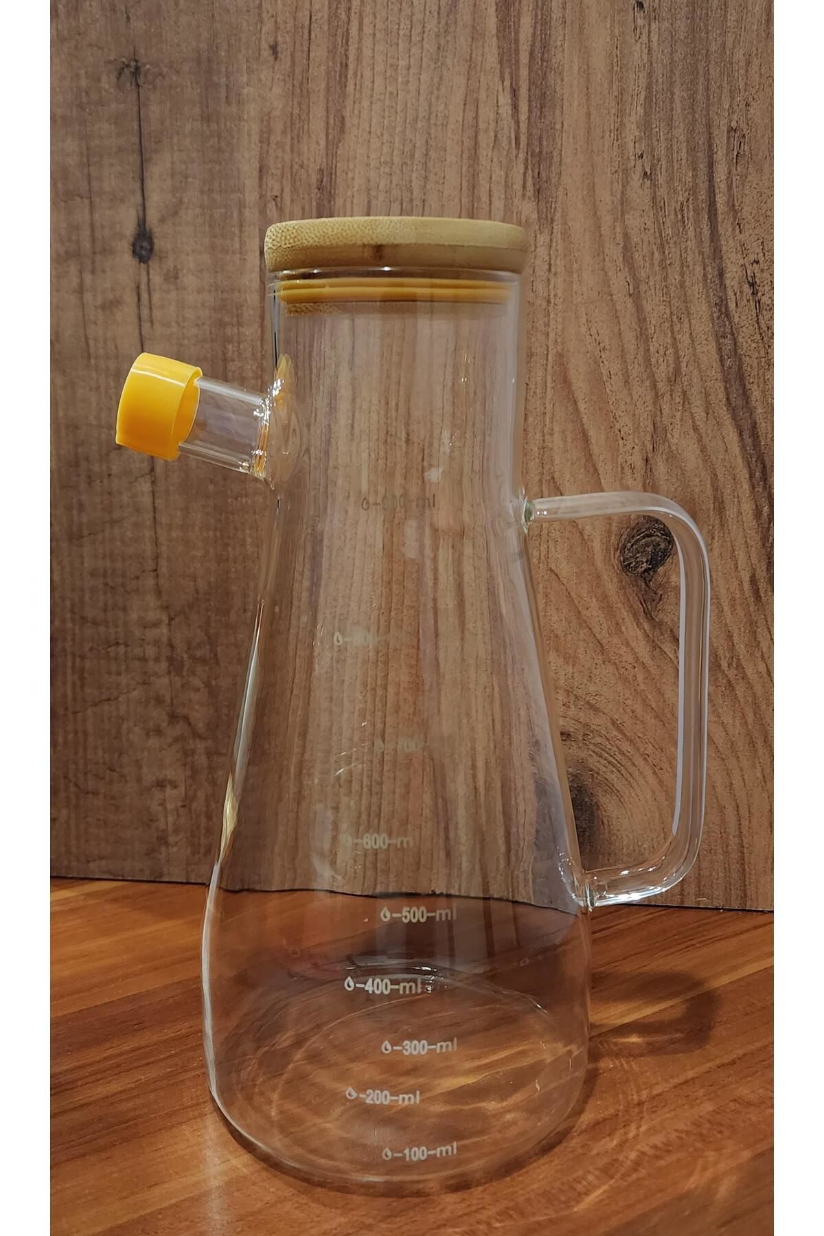 BOROSİLİKAT DAMLATMAZ BAMBU KAPAK YAĞLIK (900ML)