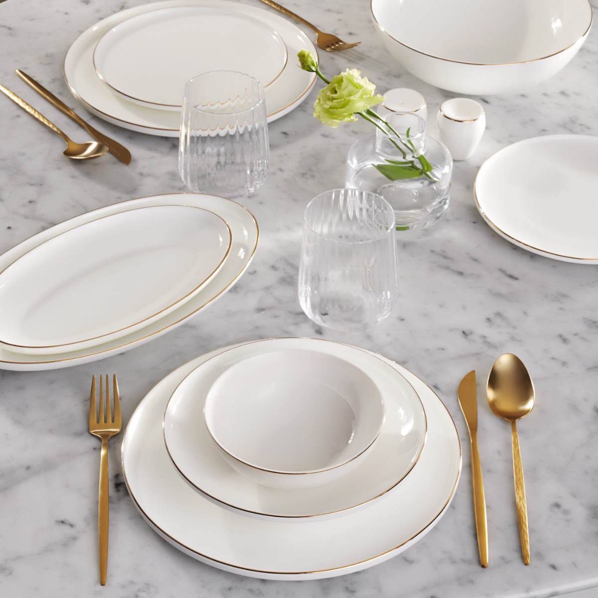 Karaca Streamline Meridian Fıne Bone 59 Parça 12 Kişilik Yemek Takımı Gold
