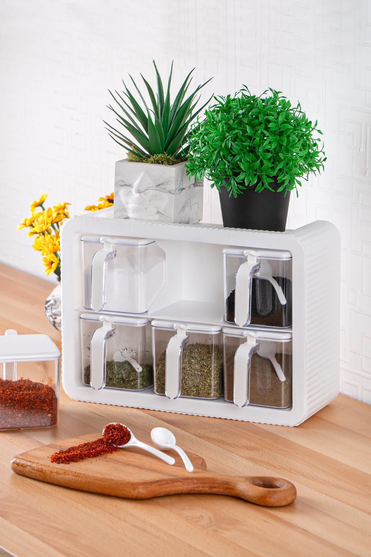 Nirvana 6 lı Standlı Baharatlık Seti - Beyaz