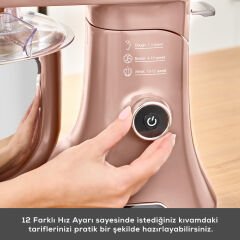 Karaca Pro Artisan Tartılı Dijital Ekran Zaman Ayarlı Döküm Hamur Yoğurma Makinesi Rosegold 1600W 5L