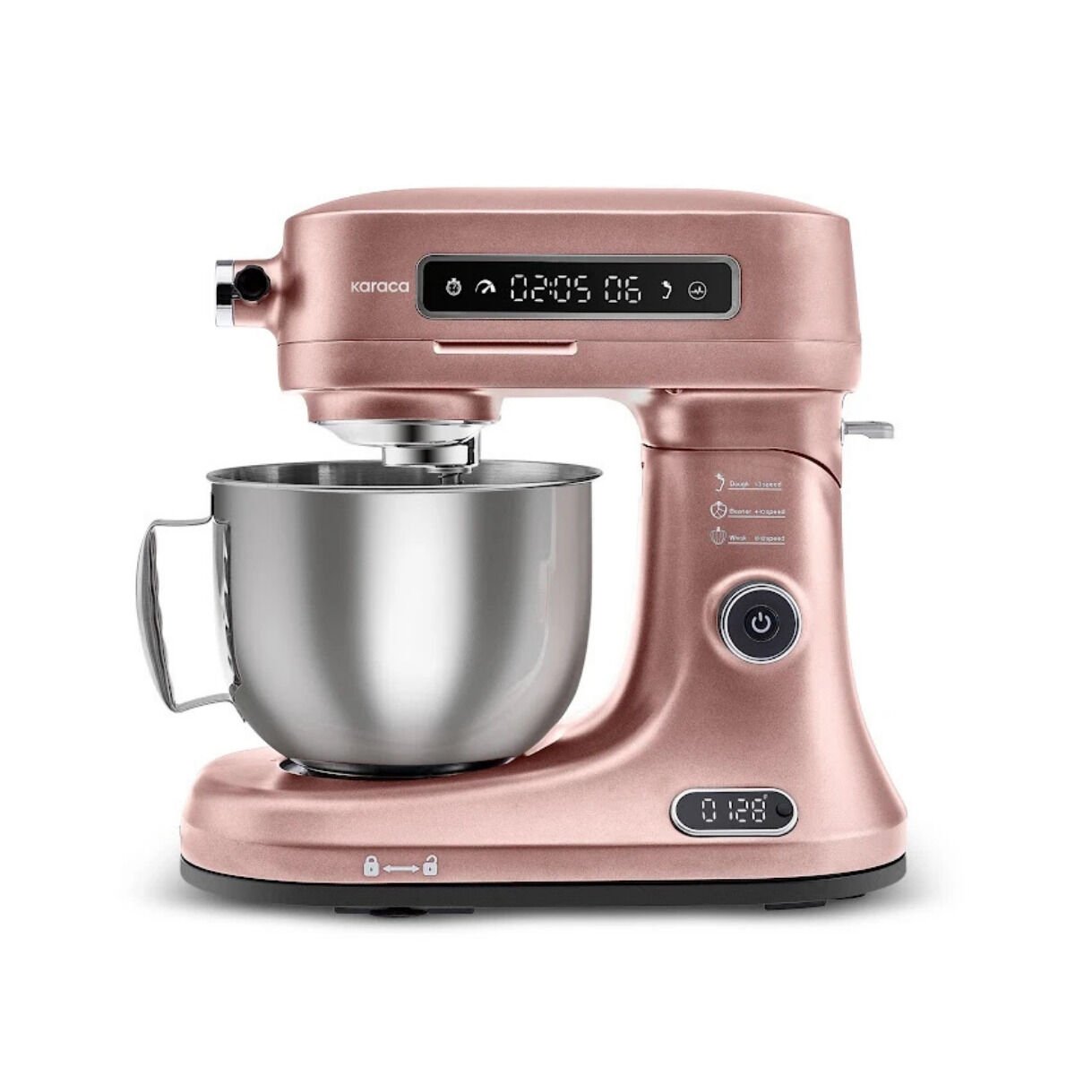 Karaca Pro Artisan Tartılı Dijital Ekran Zaman Ayarlı Döküm Hamur Yoğurma Makinesi Rosegold 1600W 5L