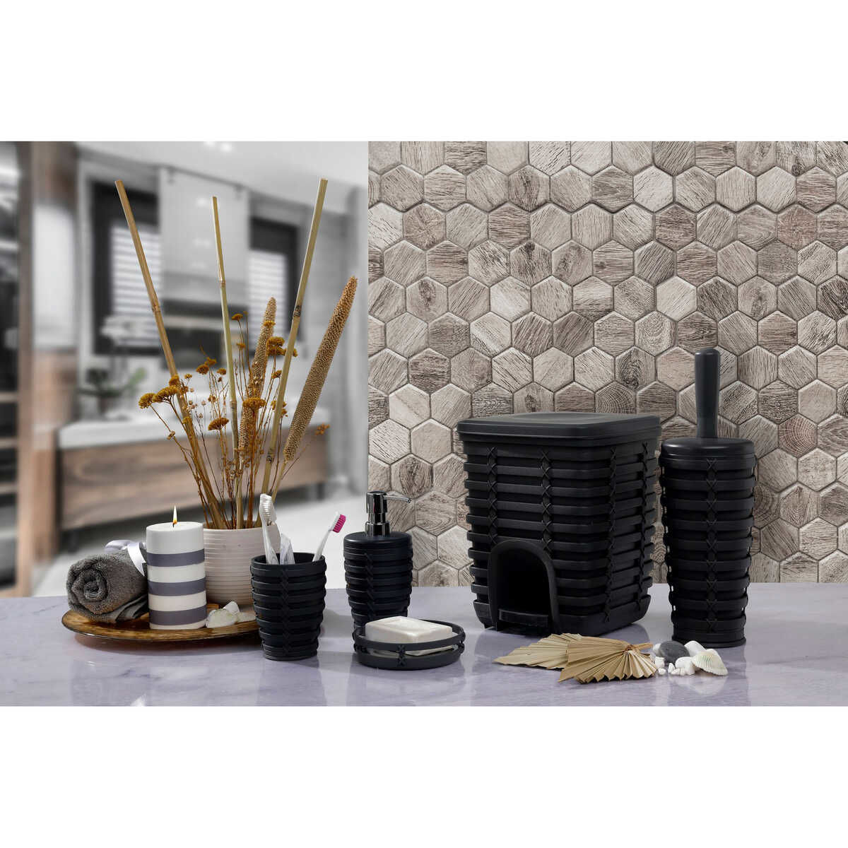Primanova Palm 5 Li Banyo Seti Kahverengi(plastik)