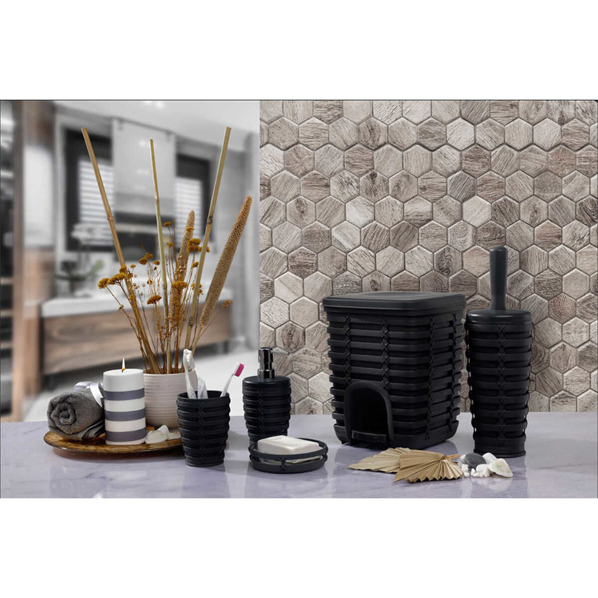 Primanova Palm 5 Li Banyo Seti Gri (plastik)
