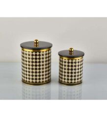 Vip Ahmet Damalı Metal Yuvarlak 2'li Saklama Kabı Seti