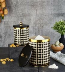 Vip Ahmet Damalı Metal Yuvarlak 2'li Saklama Kabı Seti