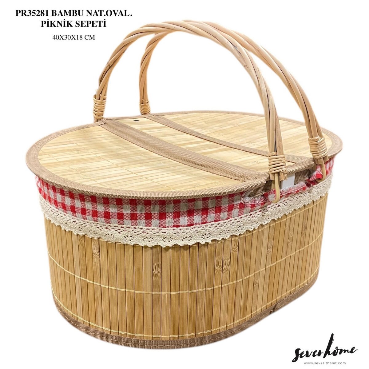 SEVER BAMBU NATUREL OVAL PİKNİK SEPETİ 40X30X18 CM