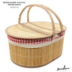 SEVER BAMBU NATUREL OVAL PİKNİK SEPETİ 40X30X18 CM