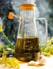 900ml Borosilikat Cam Master Chef Model Yağdanlık [Bambu Kapaklı]