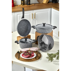 Taç Master Cook 4'lü 7 Parça Granit Tencere Seti Gri