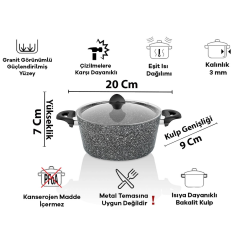Taç Master Cook 4'lü 7 Parça Granit Tencere Seti Gri