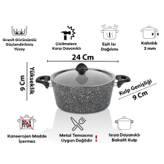 Taç Master Cook 4'lü 7 Parça Granit Tencere Seti Gri