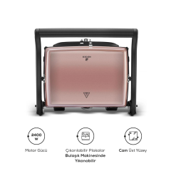 Karaca Gastro Grill Glass Premium 2400W Tost ve Izgara Makinesi Rosegold