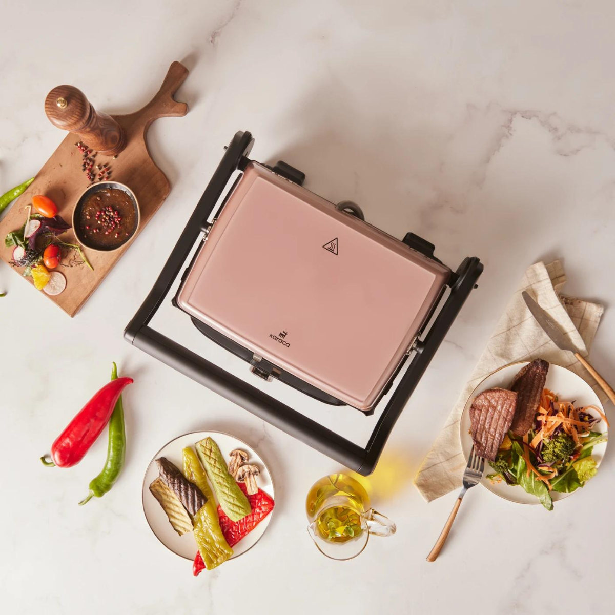 Karaca Gastro Grill Glass Premium 2400W Tost ve Izgara Makinesi Rosegold