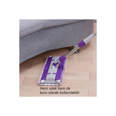 Evdecor Mandallı Mop Paspas Mor Teleskopik Mandallı Mikrofiber Sihirli Mop Yüzey Temizleyici (duvar,fayans,yer)