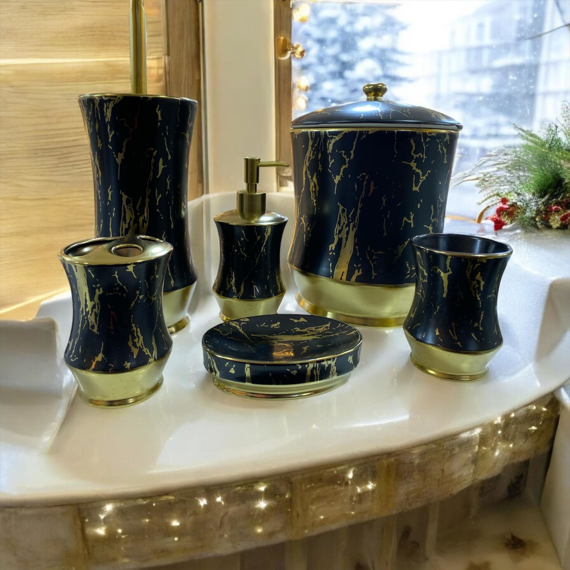 AROW 6 PARÇA YALDIZLI BANYO SETİ SİYAH