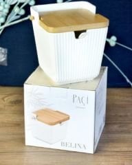 PAÇİ BELİNA BAMBU KAPAKLI PORSELEN BÜYÜK TUZ KABI