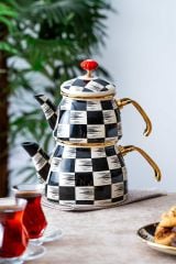 Acar Qualita King Emaye Çaydanlık Takımı Damalı