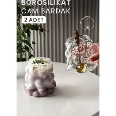 Üzüm Model 2 li Borosilikat Cam Bardak Soğuk Kahve ve Latte Bardağı