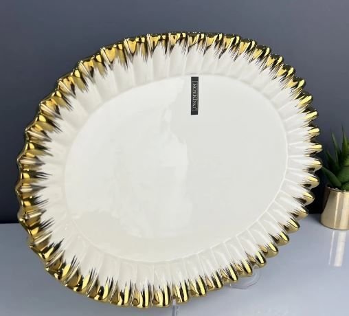 ROYKİNG DAISY OVAL SUNUM TABAK ALTIN YALDIZLI GBO 130