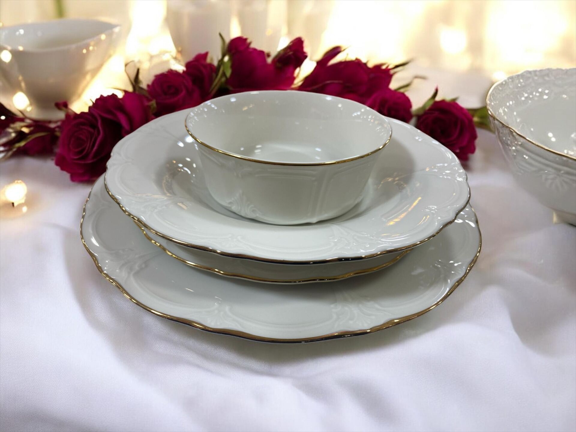 İPEK CREAM GOLDLINA 24 PARÇA 6 KİŞİLİK YEMEK TAKIMI