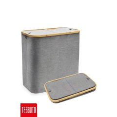MİEN BAMBU KENARLI KUMAŞ KATLANABİLİR 100 LT BÖLMELİ ÇAMAŞIR SEPETİ 54X33X58 CM