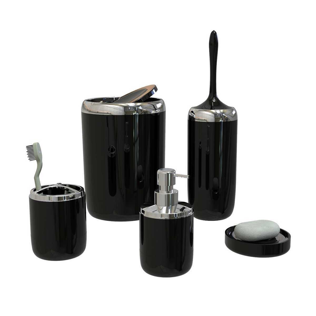 Primanova Lima XL Krom Dekorlu Banyo Seti / Siyah