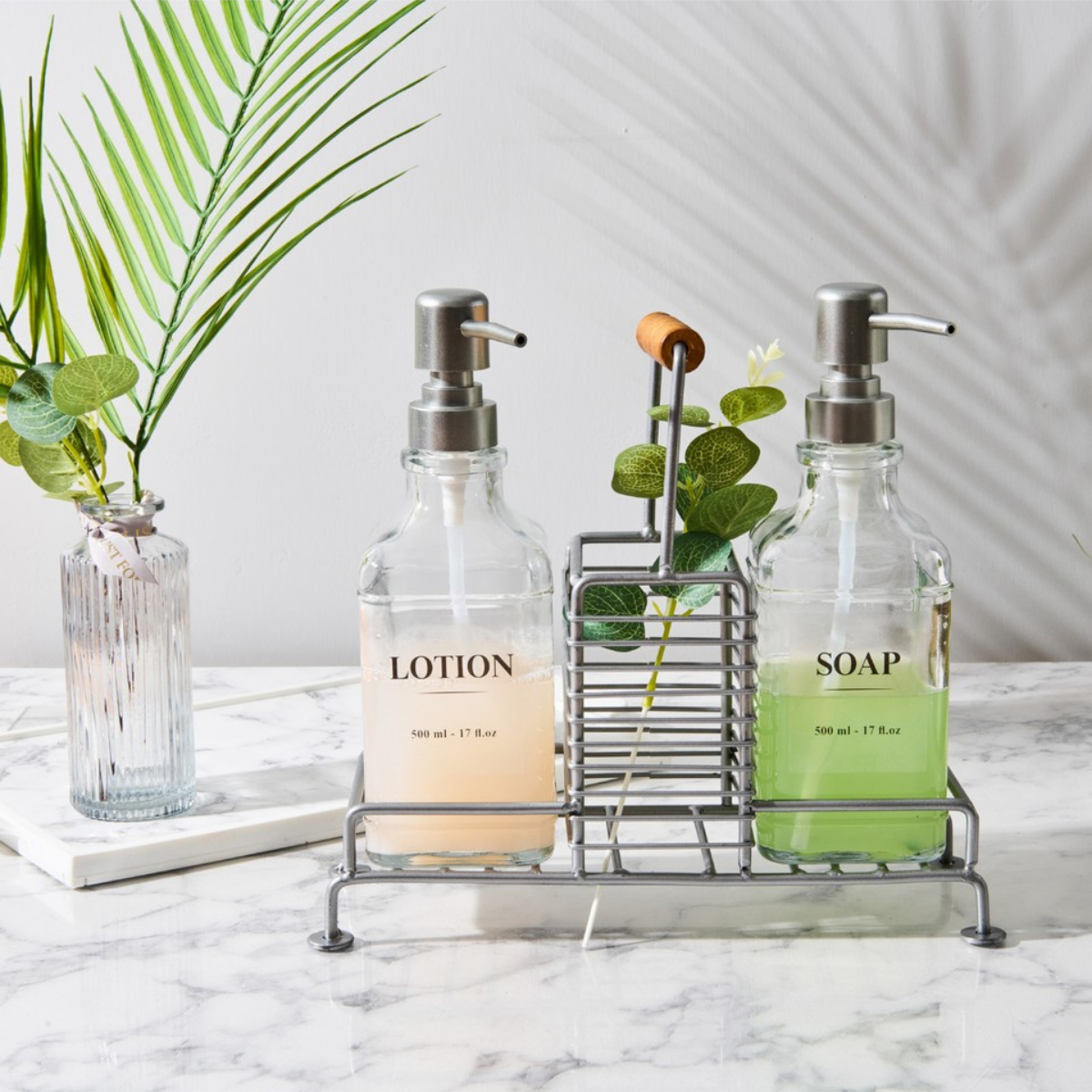 Mien Standlı 2'Li Mutfak Sıvı Sabunluk Seti - Inox - 380 Ml